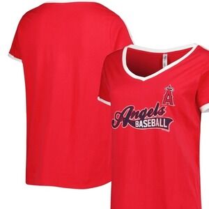 Soft As A Grape Angels Baseball V-Neck Ringer T-Shirt‎ Plus Size 2 (18-20)